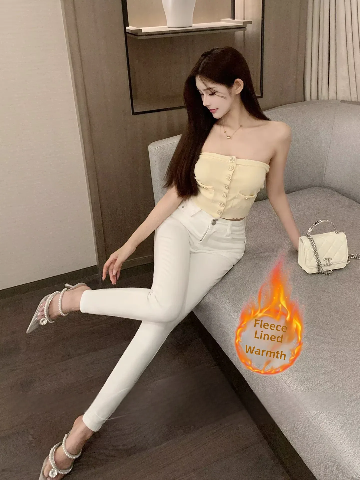 

High Waist Slim Fit Jeans Women's Autumn Winter Cotton Stretch Denim Breathable Comfortable Ladies Faion ket Detail