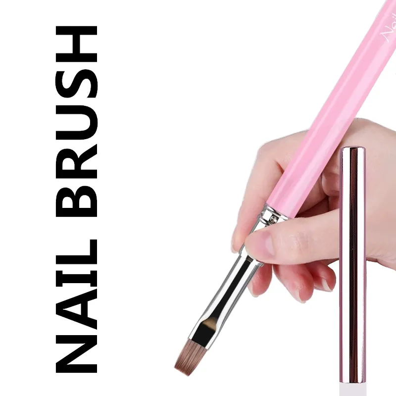 1/12PCS Roze Acryl Handvat Nail Art Brush Driehoekige Tekening Schilderen Lijn Pen Liner Franse Manicure Gereedschap