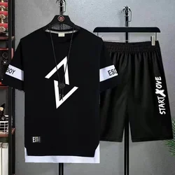 New Best-selling Men's Fashionable Sports Casual Short Sleeved T-shirt+shorts Two-piece Set of Fashionable Retro Street Set