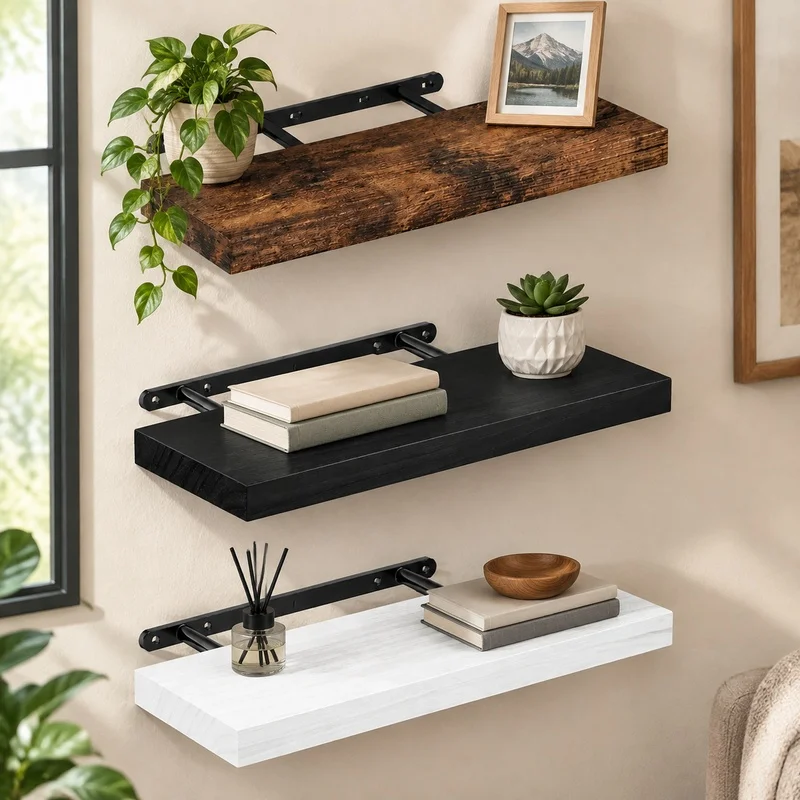 Durable Floating Wall Shelf with Concealed Supports, Ideal for Kitchen, Bathroom, Nursery, and Living Area Storage