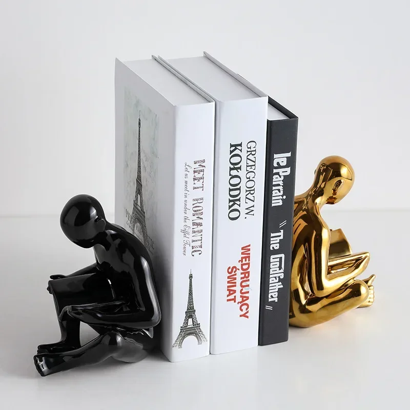 Nordic Ins Style Creative Modern Simple Golden Character Reading Book Office Study Desktop Home Bookend Decoration Home Decor