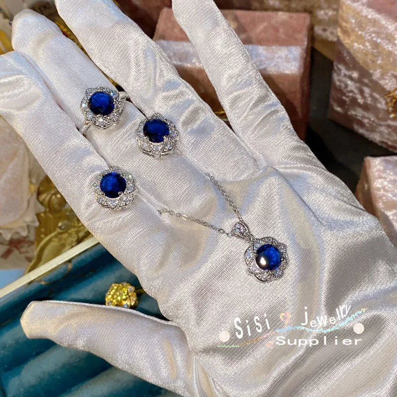

ML-YSS Moissanite Style Sisi Simple Sri Lanka Sapphire Flower Ring 18K Gold Plated Diamond Stud Earrings