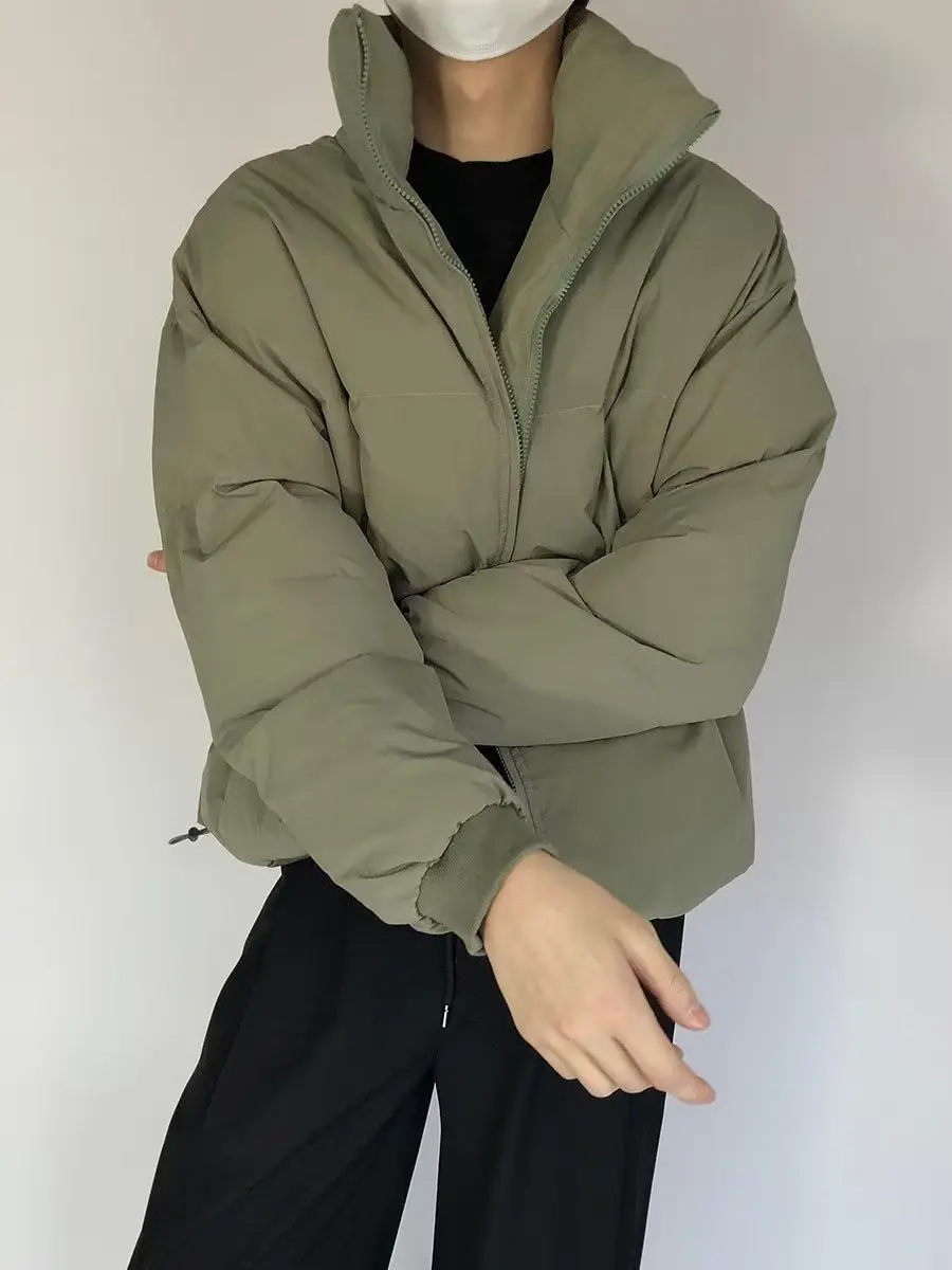 Parkas sólidas masculinas básicas suporte baggy estilo japonês minimalista clássico popular streetwear slouchy temperamento inverno quente elegante