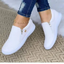 Women Shoes 2023 Fashion Round Toe Flats Loafers Female Slip on Zipper Casual Shoes Autumn Fashion Female Moccasins Plus Size 43