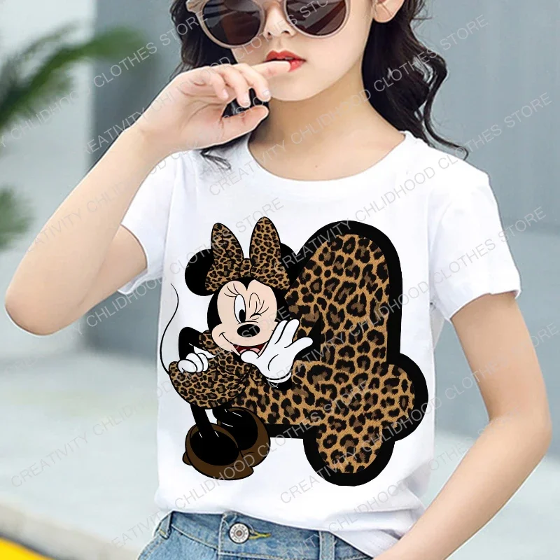 Minnie Mouse Children T Shirt Disney Birthday 1 2 3 4 5 6 7 8 9 10 Kawaii Anime Cartoons Kid Boy Girl T-shirt Casual Clothes Top