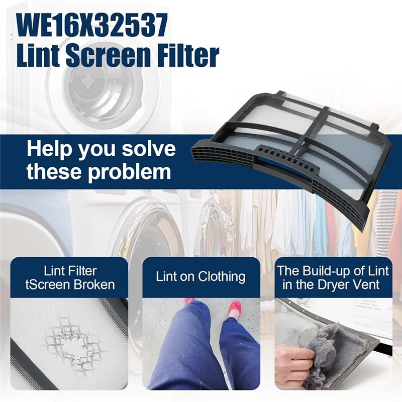 ABGR-2PCS WE16X32537 Dryer Lint Screen Filter For GE Hotpoint Clothes Dryer Parts Replace WE16X29597 AP7205579 Lint Filter