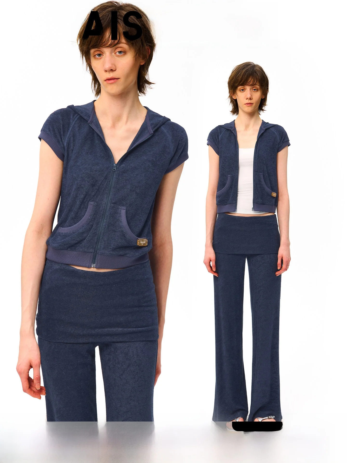 

Aiss Kiss American Sports Style Women's Short Sleeve T-Shirt Jacket Slim Fit mid Low Waist Flared Pants Set High Elasticity