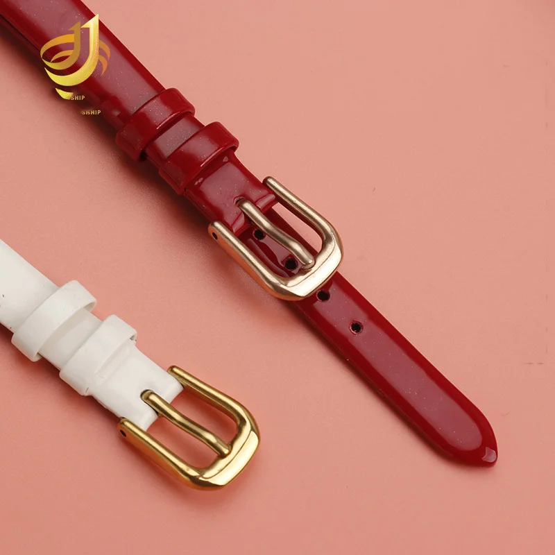 Shiny cowhide Watch Bracelet womens fashion watchband wristwatches mini band 6 8 10mm 12mm red white color small strap