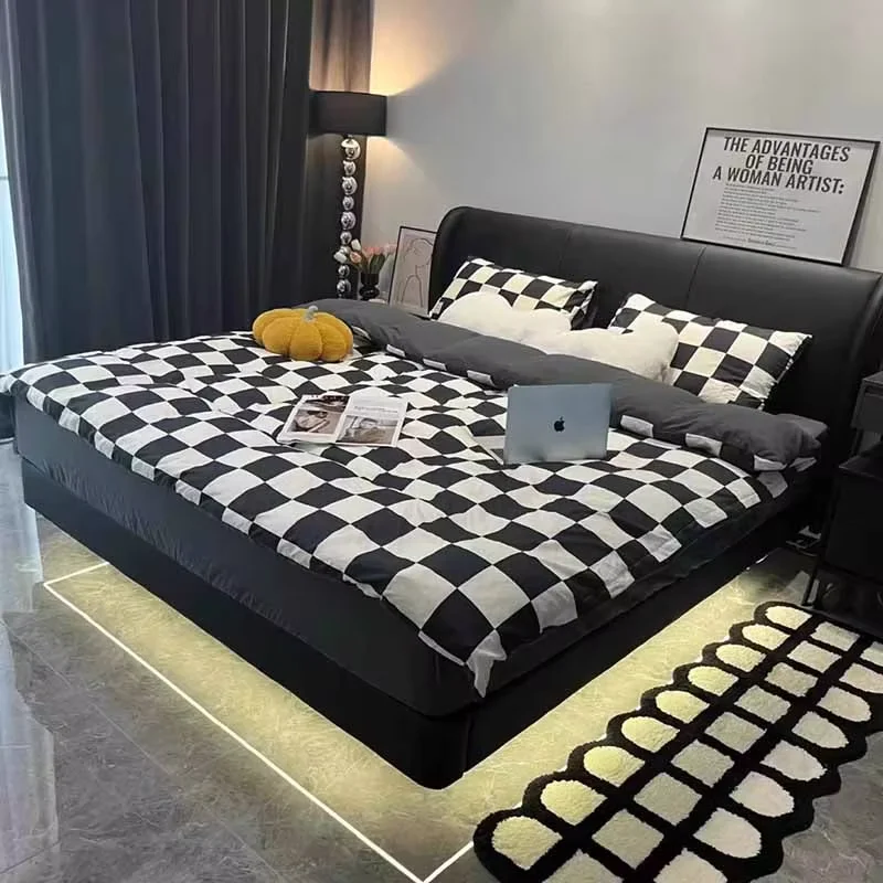 Black Luxury Double Bed Nordic Headrest Loft Queen Home Double Bed Floor Modern Sleeping Lit Deux Place Furniture For Bedroom