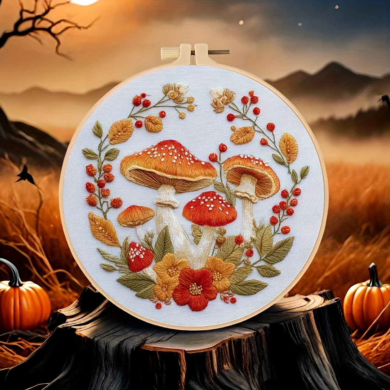 The new Halloween Witch, Ghost, mushroom and Pumpkin series pattern design DIY embroidery material kit includes printed patterns