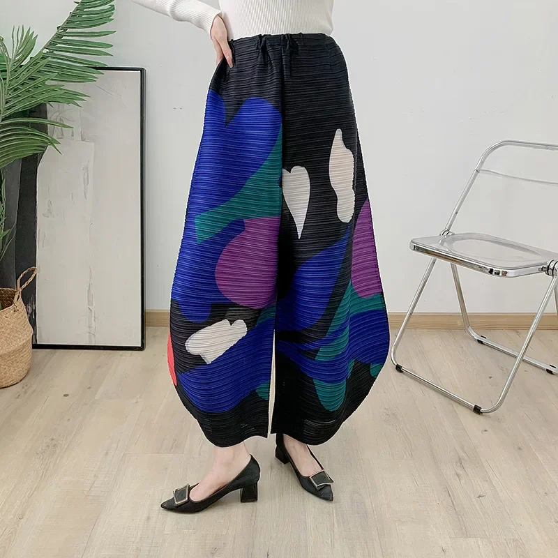 YUDX Miyake Fold Printed Haren Pants For girls Casual Slimming Wide-leg Pants 2024 Autumn New