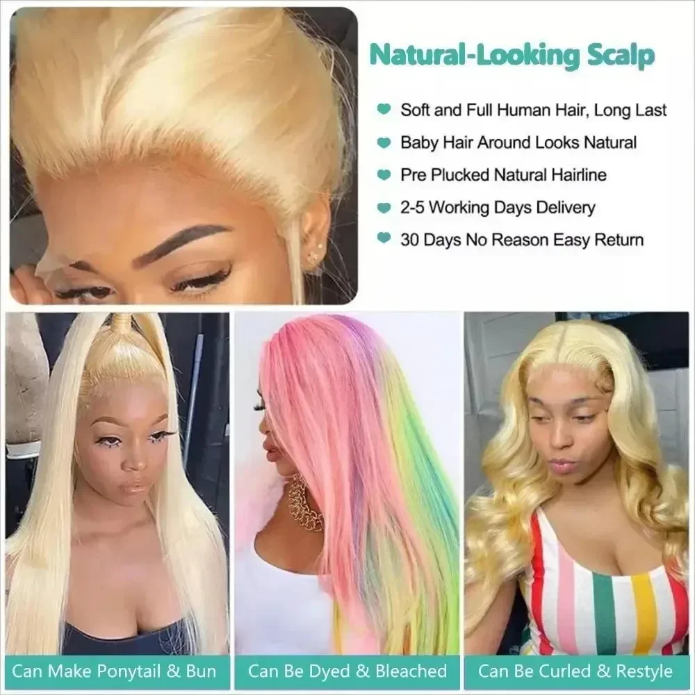 13x4 13x6 HD Transparent Full Frontal Lace 613 Blonde Colored Straight Human Hair Wigs Lace Front Wigs For Women 34 Inches image 6