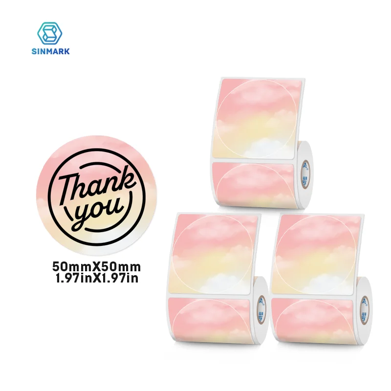 

SINMARK Round Colorful Thermal Label Paper Stickers Pink Cloud Gift Tags DIY Home Cute Stickers Can Use for Phomemo Printers