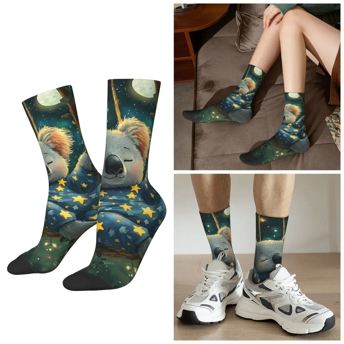 

All Seasons Good Night Koala Cute Socks Harajuku Sport Middle Tube Socks Super Soft Stockings for Men Women Christmas Gifts