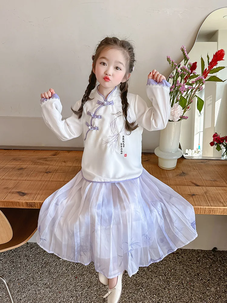 Girls Suit2024New And Autumn Baby Girl Fashionable Spring Clothing Two-Piece Set Children'S National Style Horse-F