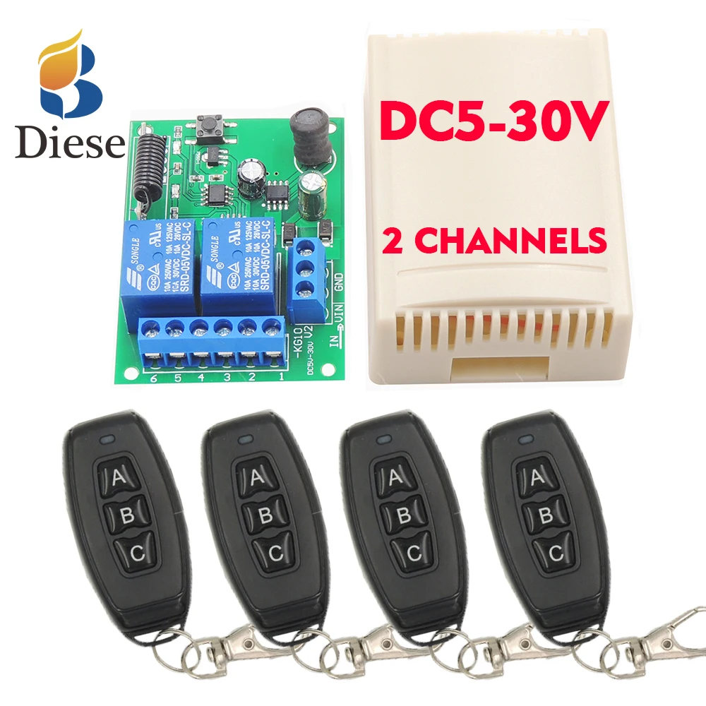 

433Mhz Universal Wireless rf remote control arduino DC 5V~30V 10A 2CH rf Relay Receiver and Transmitter for motor garage door