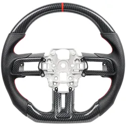 Hydro Print Carbon Fiber Steering Wheel For Ford Mustang GT350 GT500 2018-2023 Perforated Leather Racing Wheel With Cover Trim