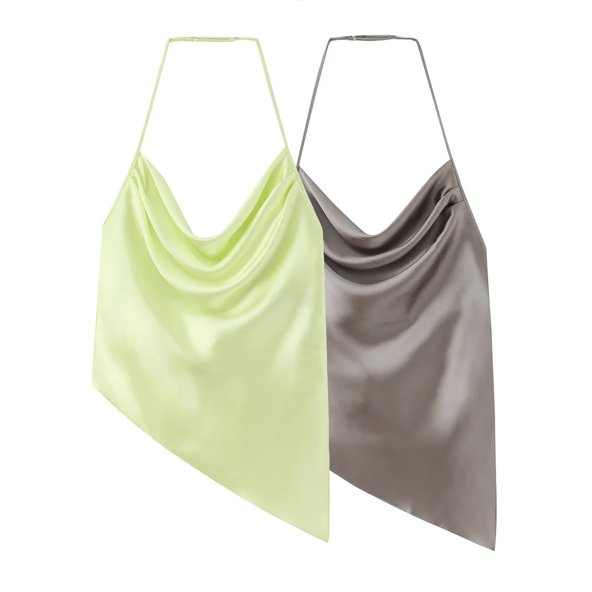 Women'sHalter collar Satin Tops 2026  New Halter Neck Backless Lace-up Asymmetric Hem Tops Fashion Sexy Female Streetwear Top