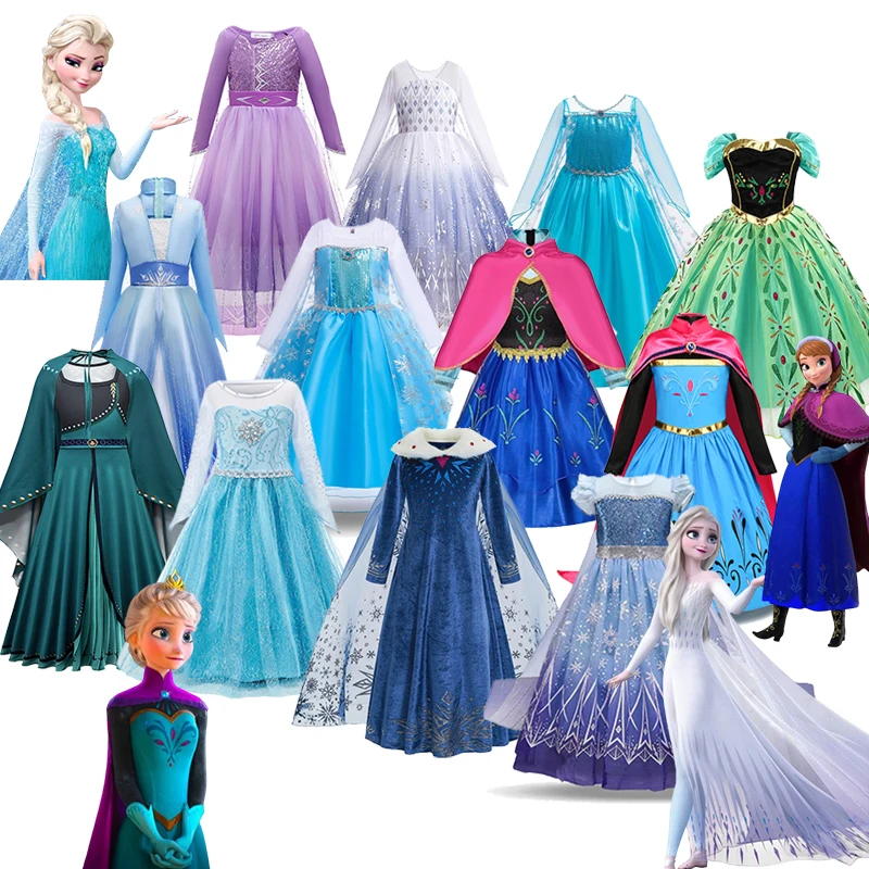 Vestido de tul de manga larga con capa de Elsa y Anna de Frozen para niñas, disfraz de princesa para Halloween, cumpleaños, fiesta de disfraces