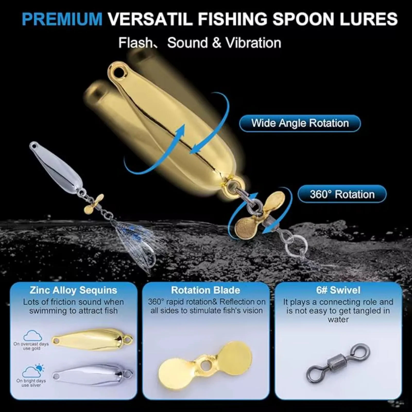 

Goture 10/pcs Metal Spinner Baits Set with Feather Hook,3.2/4.5/7g,Gold Silver,Included for Trout Pike Bass TackleTackle Box