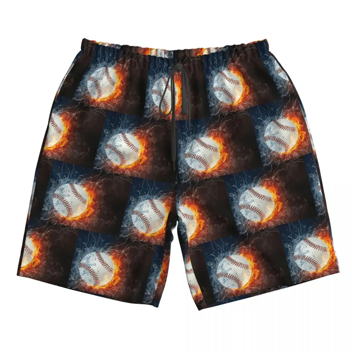Baseball In The Fire And Water Trunks Beach Board Shorts Casual Quick Dry Swimming Summer Men Pants