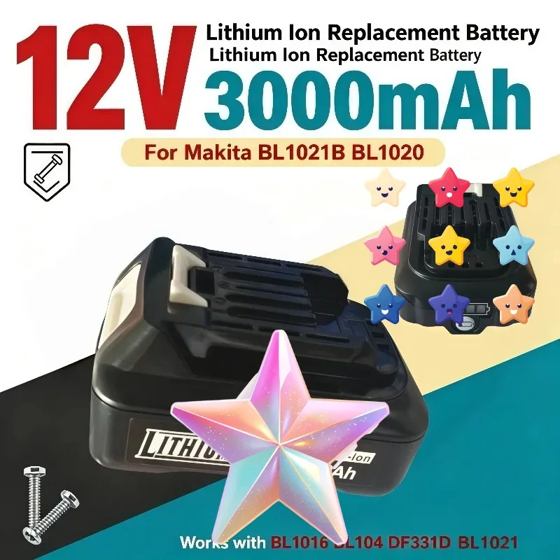 12V 3000mAh Rechargeable Li‑ion Battery FitBL1021B BL1020 BL1016 BL104 DF331D Spare Power Tool Battery