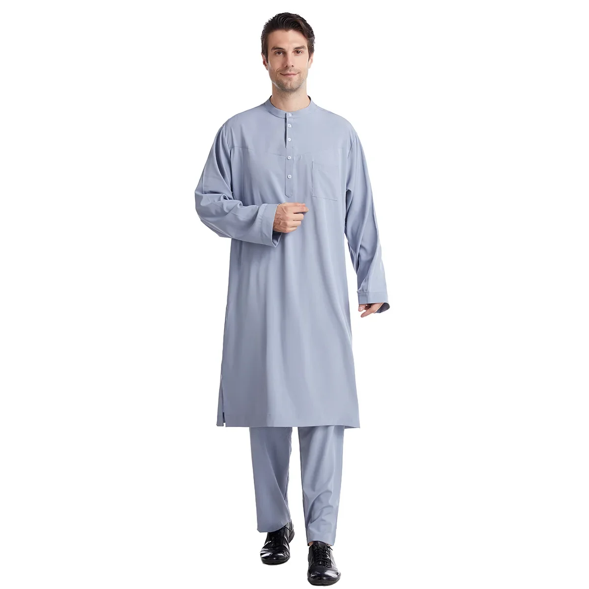 Muslim Men Jubba Thobe 2 Pice Set Top with Pant Mens Abaya Long Islamic Eid 2026 Ramadan Long Robe Saudi Wear Caftan Dubai Arab