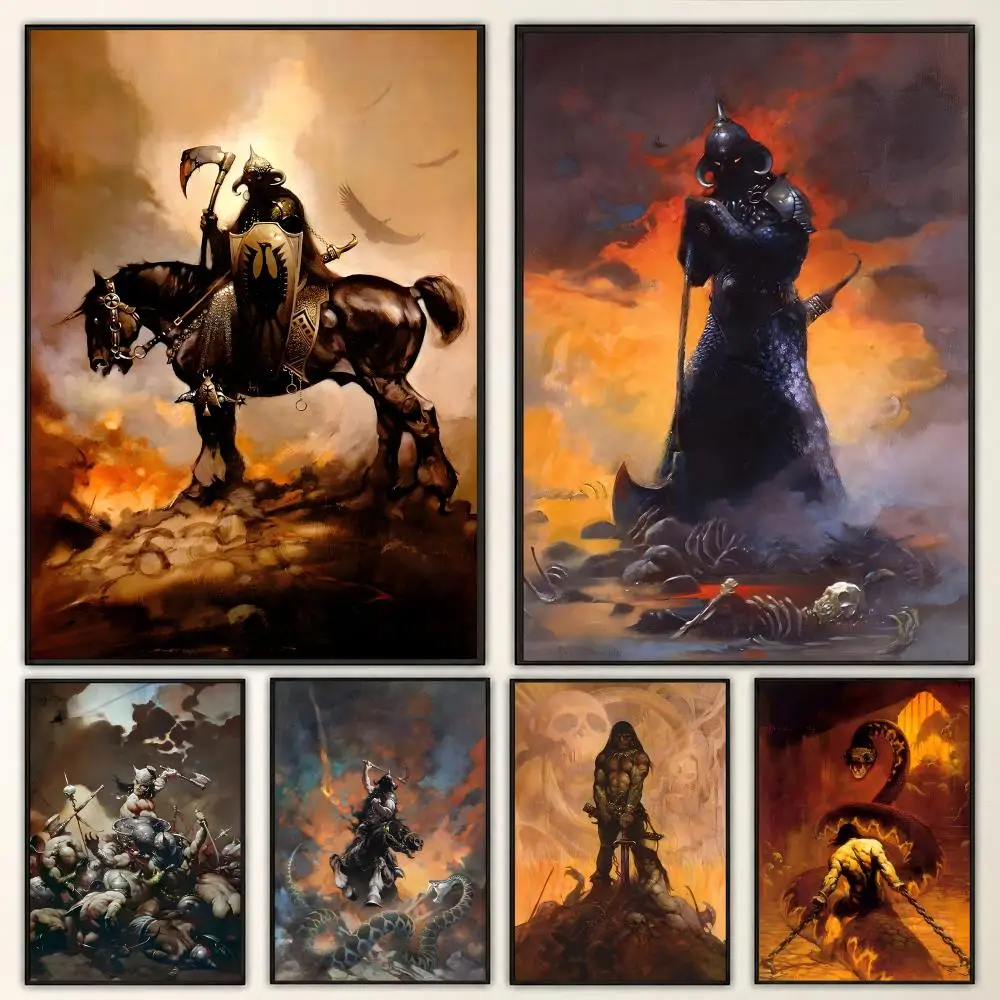 art Frank Frazetta Classic Fantasy Vintage 70s Epic Art Poster Aesthetic Art Print for Bedroom & Living Room Decor, Unframed