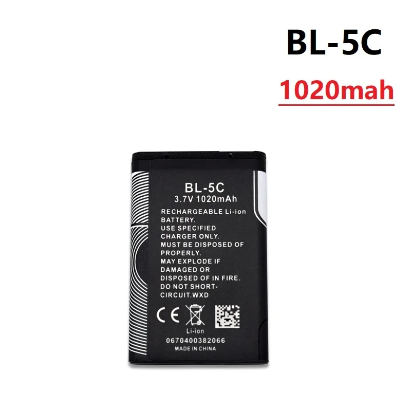 1-2Pcs 3.7V 1020mAh Battery BL-5C BL5C BL 5C Rechargeable Batteries For 2112 2118 2255 2270 2280 2300 2600 2610 3125 3230