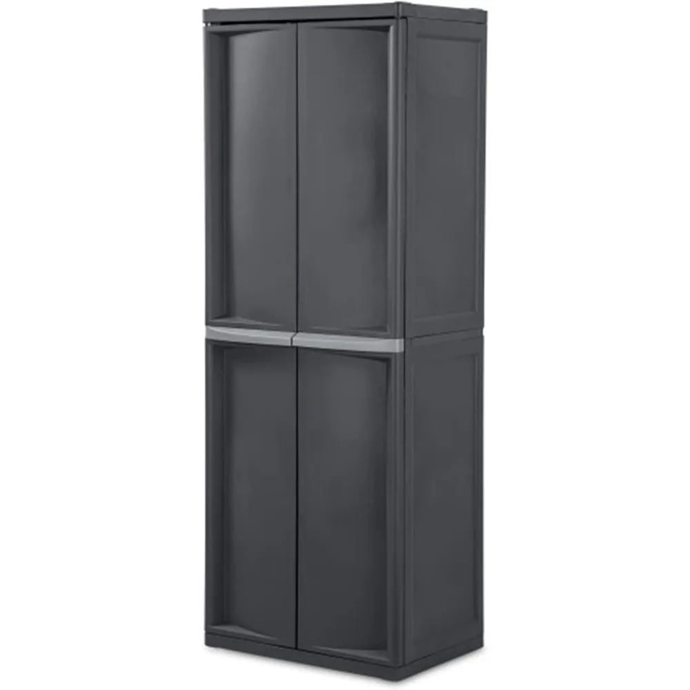 

4 Shelf Cabinet, Plastic Organization Storage Unit, Organize Bins in the Garage, Basement, Attic, Mudroom, Gray, 1-Pack