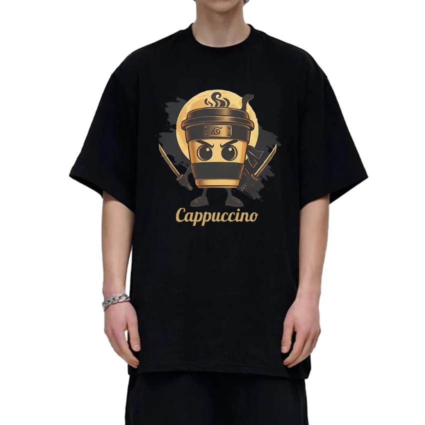 

Cartoon Cappuccino Assassino Funny Italian Brainrot Meme T Shirts 2025 Men Women harajuku Top Unisex Cotton short sleeve T-shirt