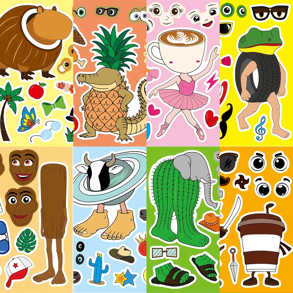 8/16sheets Professional Character Puzzle Stickers Firefighter Engineer Make a Face Decals DIY Assemble Jigsaw Reward Sticker Toy