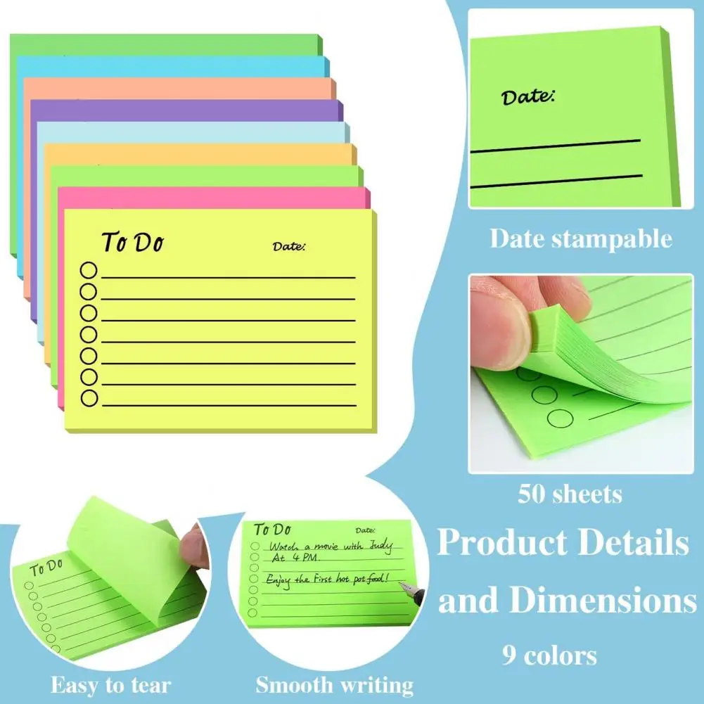 Smooth Surface Sticky Notes Colorful Organization 9pcs Super Sticky Planning Sticky Notes for Durable Office Notepad for Office