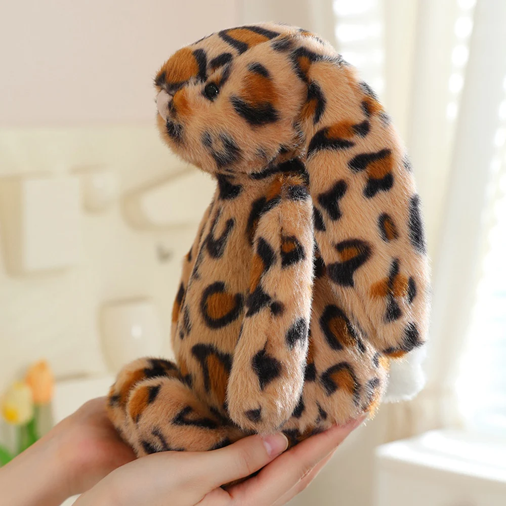 Cute Leopard Rabbit Plush Dolls Faux Fur Stuffed Animal White Tail Hanging Ear Toys Aesthetic Room Decoration Girlfriend Gifts