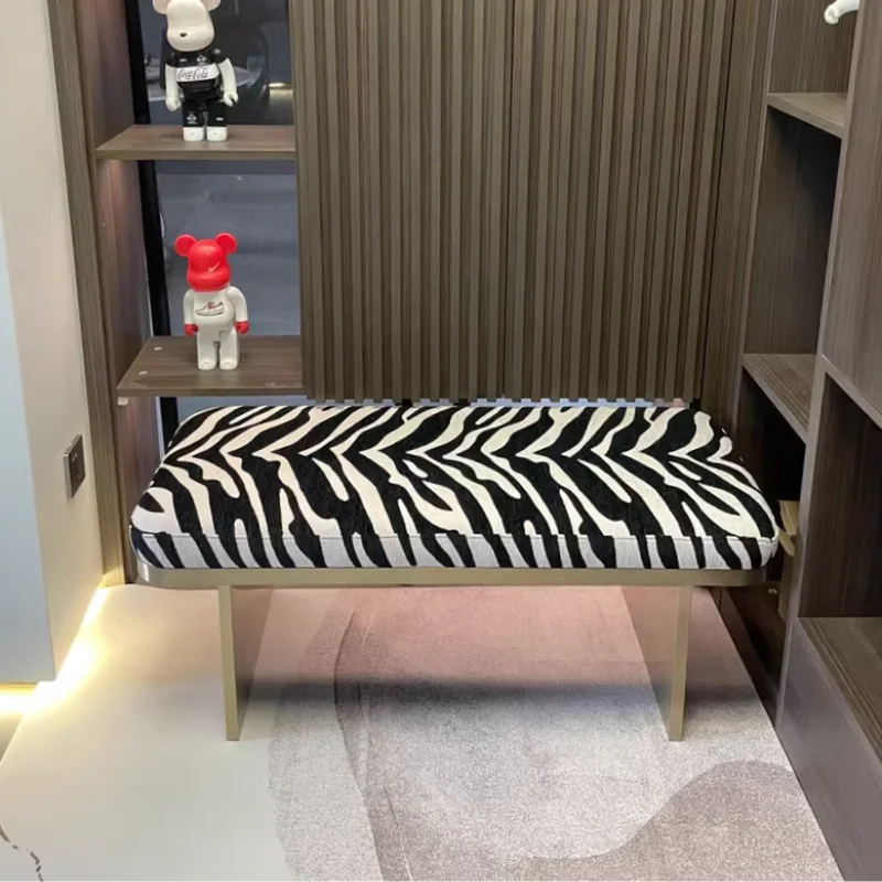 Light luxury zebra pattern bedside stool Home door shoe change stool Simple modern bedroom bench