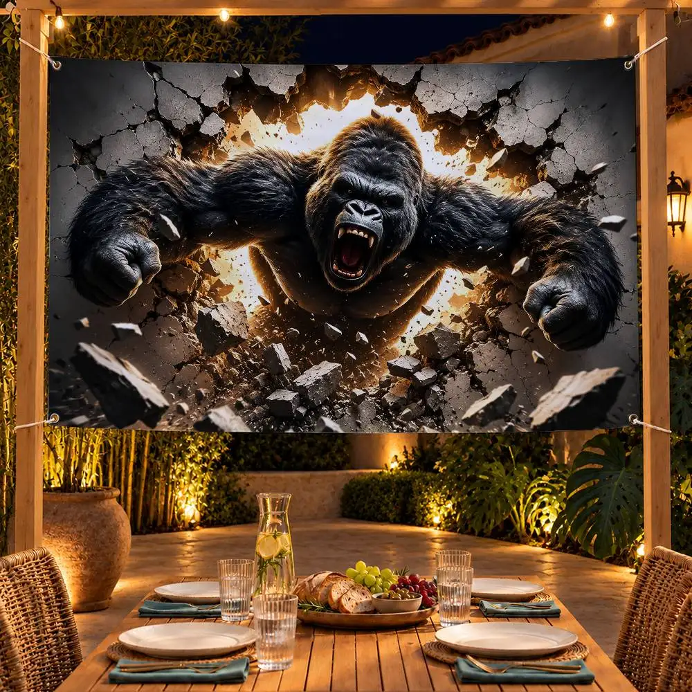 Funny Animal Irritable Gorilla Flag Banner Tapestry For Party Outdoor Garden Yard Home Decor