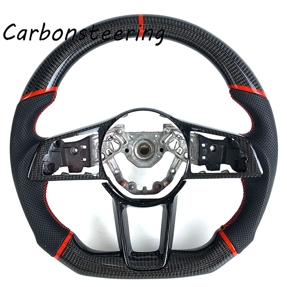 Gloss Carbon Fiber Sport Racing Steering Wheel D-Shape Flat Bottom Red Top Line for Nissan 400Z NISMO Style JDM Car Interior