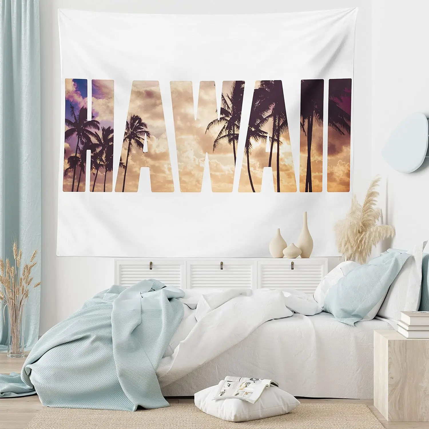 Large Hawaiian Hawaii Tapestry Wall Hanging Tropical Palm Tree Beach Decor Print for Bedroom Living Room Boho Aesthetic Accent A