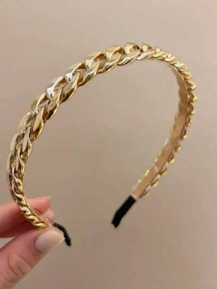 

Vintage Metal Chain Headband For Women, Casual Retro Hair Accessory, Thin Edge Hair Hoop