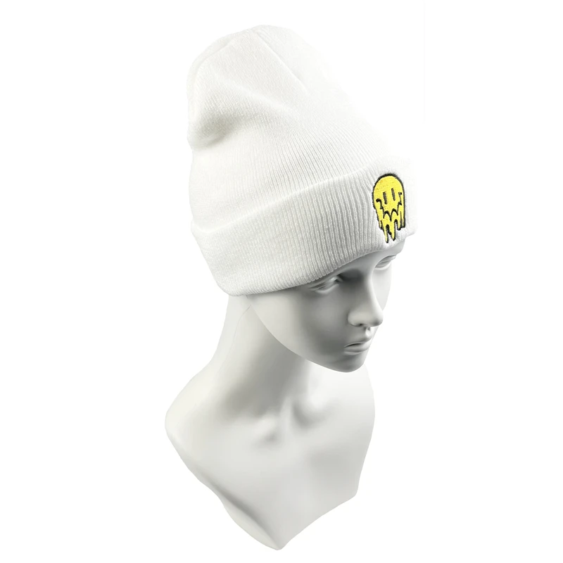 Melting Smiley Face Skullies Embroidered Beanies Hat Men Winter Autunm Warm Knitted Bonnet Cap Soft Wool Skullies Beanies Caps W