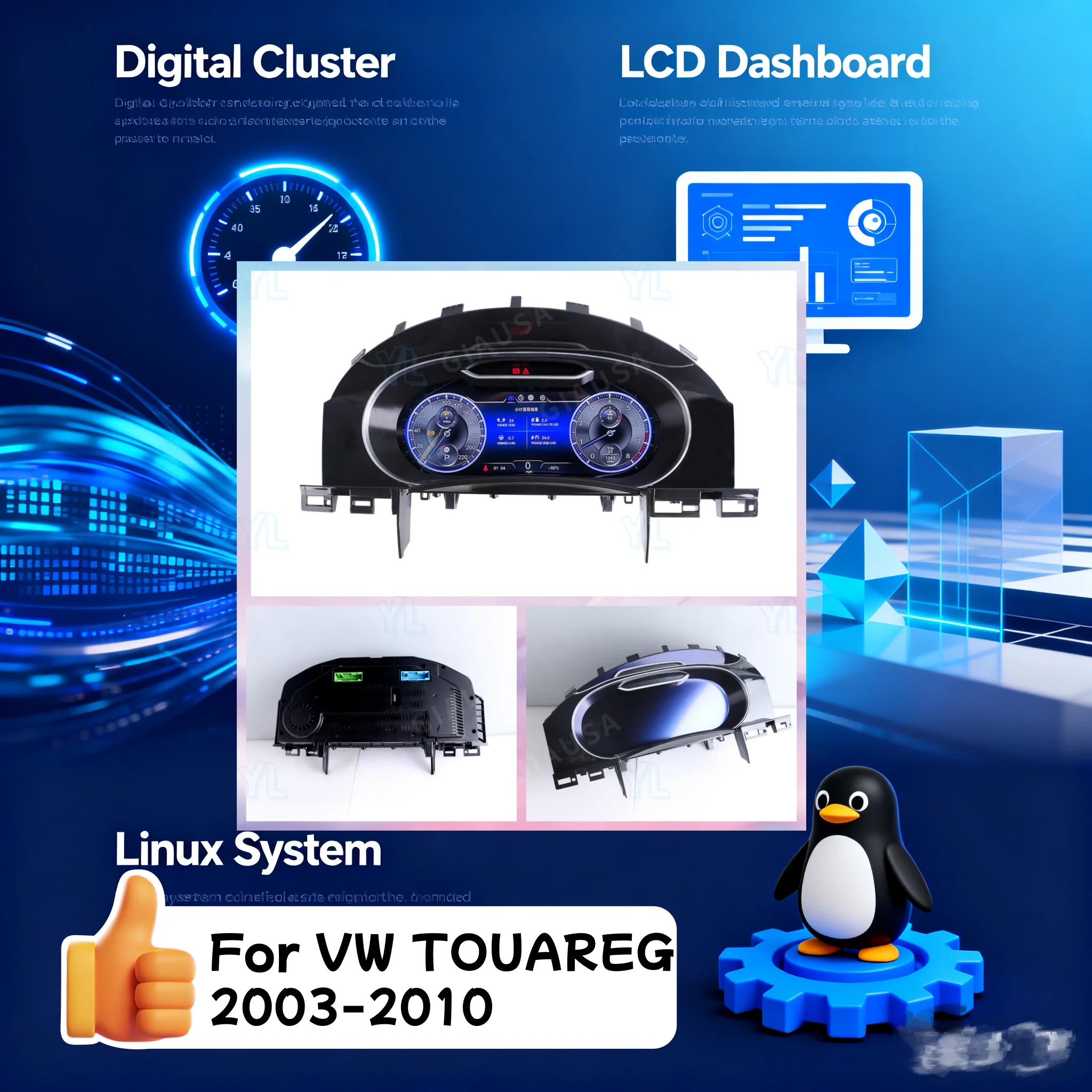 Virtual Cockpit Odometer For VW TOUAREG 2003-2010 Car Digital Cluster LCD Dashboard Unit Instrument Panel Speed Car Meter Screen