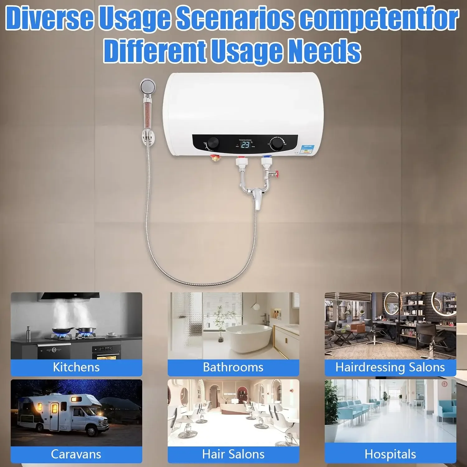 

Электрический водонагреватель мощностью 1500 Вт, настенный водонагреватель 110 В с резервуаром на 10 галлонов, водонепроницаемость IPX4, с насадкой для душа и смесителем (50 л)