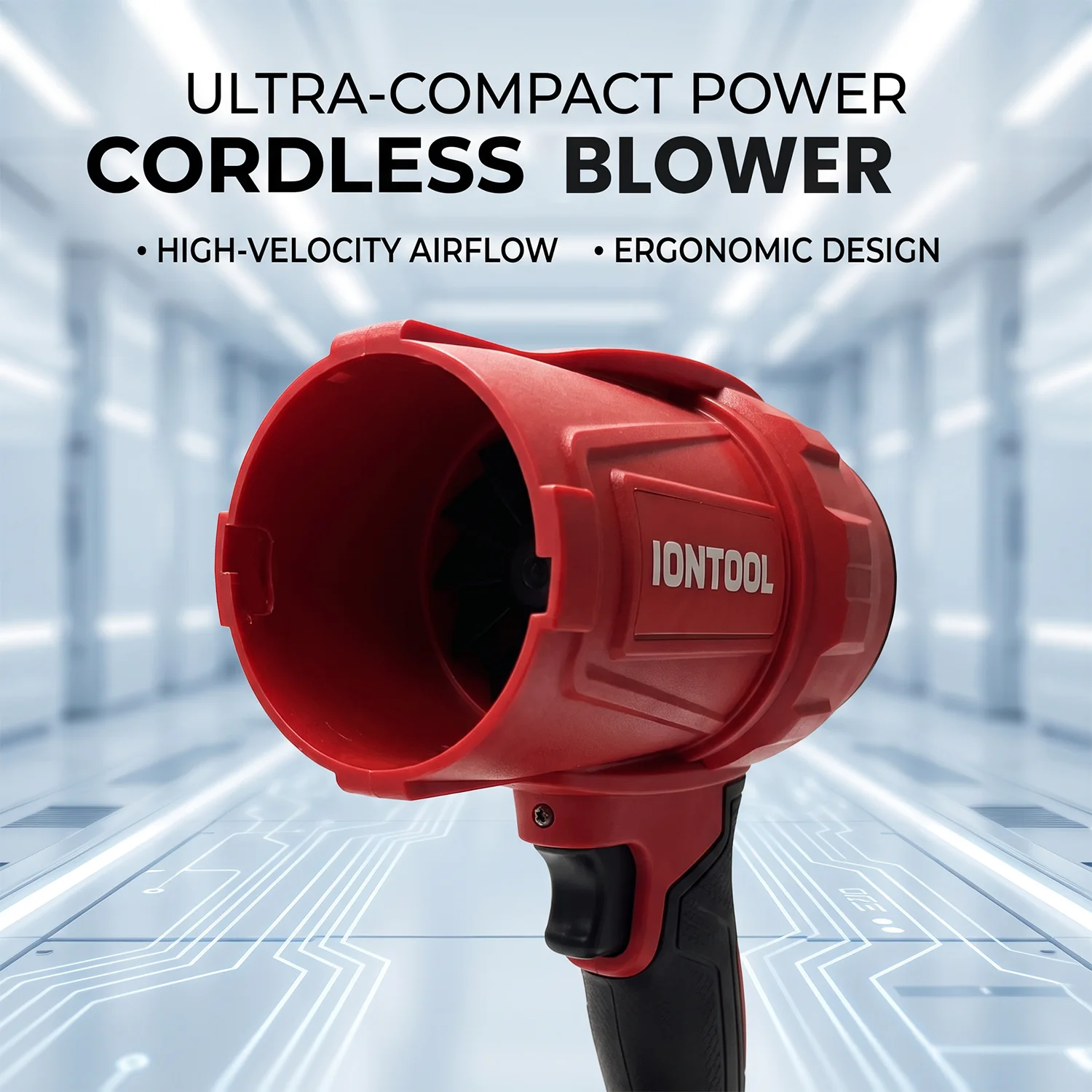 IONTOOL 18V 350W Brushless Turbo Jet Blower Red Handheld Power Tool for Car Drying and Surface Dust Cleaning Bare Tool