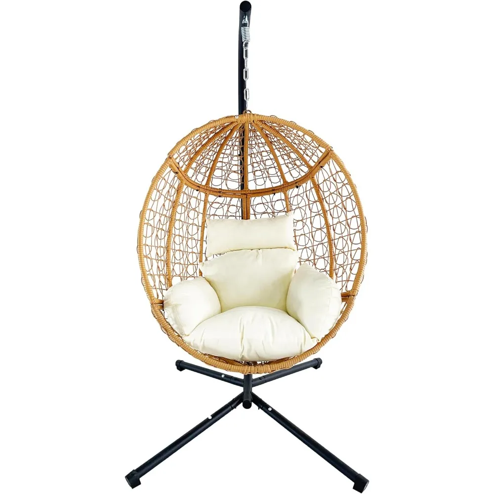 Adjustable Height Hanging Swing Egg Chair with Stand,Indoor/Outdoor Wicker Rattan Hammock Chair with Removable & Washable Cushio