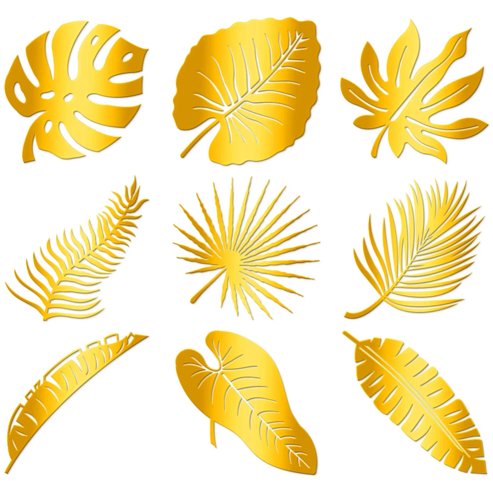 9Pcs Golden Self Adhesive Stickers 1.5 Inch Plants Leaves Metal Decals Broadleaf Waterproof Decorate Sticker for Scrapbooks DIY