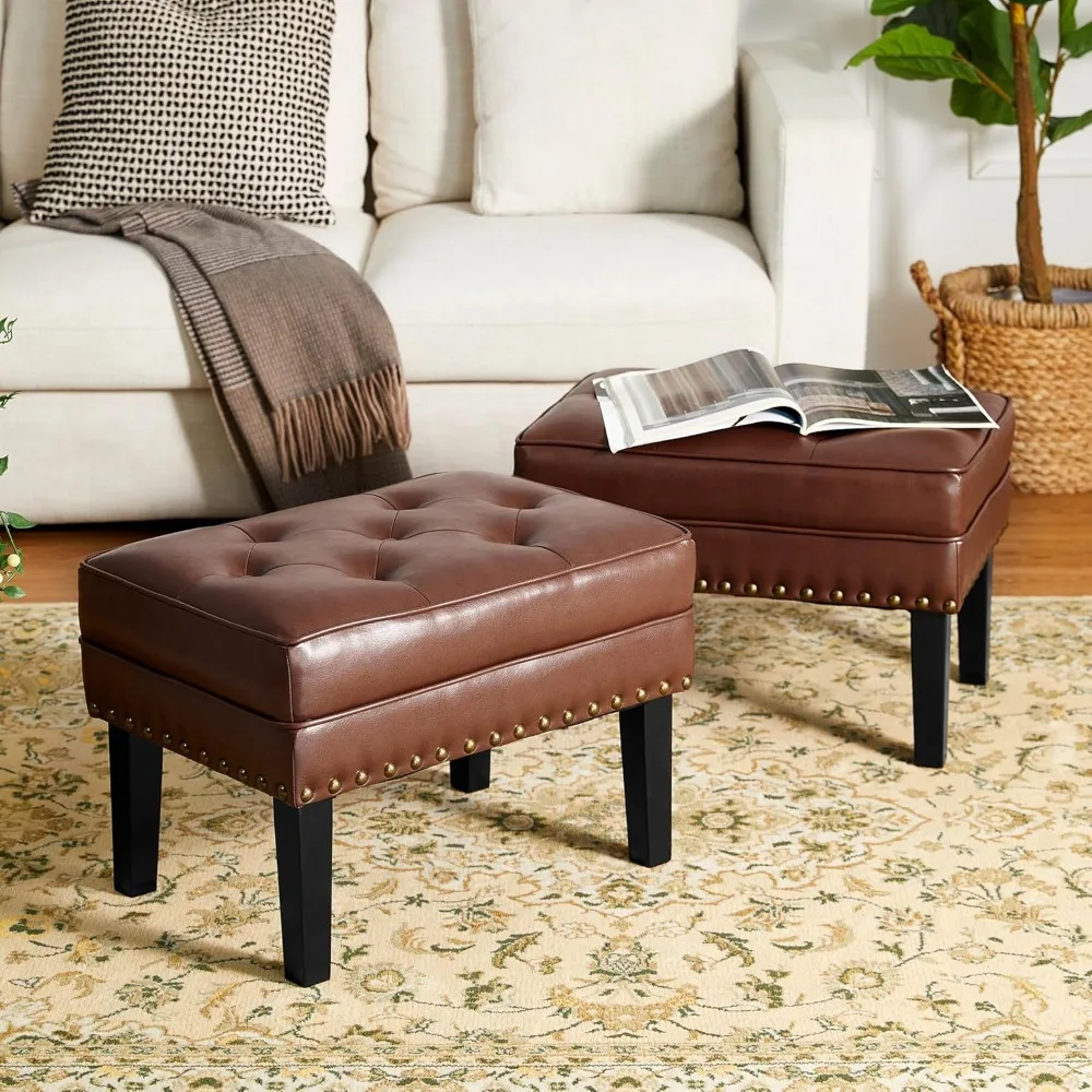 

Ottoman Stool, Mid-Century Modern PU Leather Vanity Accent Stool Chair, Makeup Stool Footrest Side Table for Living Room