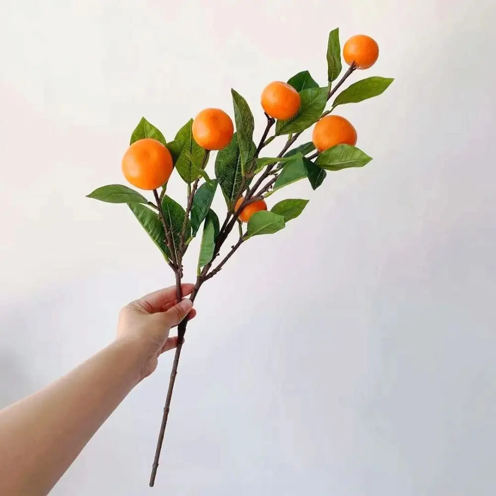 Artificial Tangerine Branches Simulation Orange Branch Kumquat Lifelike Fake Fruit Flower Props with Green Leaves for Decorative