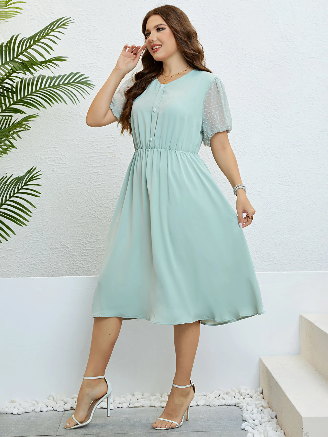 Della Mel Plus Size Women Clothing Solid Casual Maxi Dresses for Women 2023 Summer Short Sleeve Loose Beach Large Size Dress