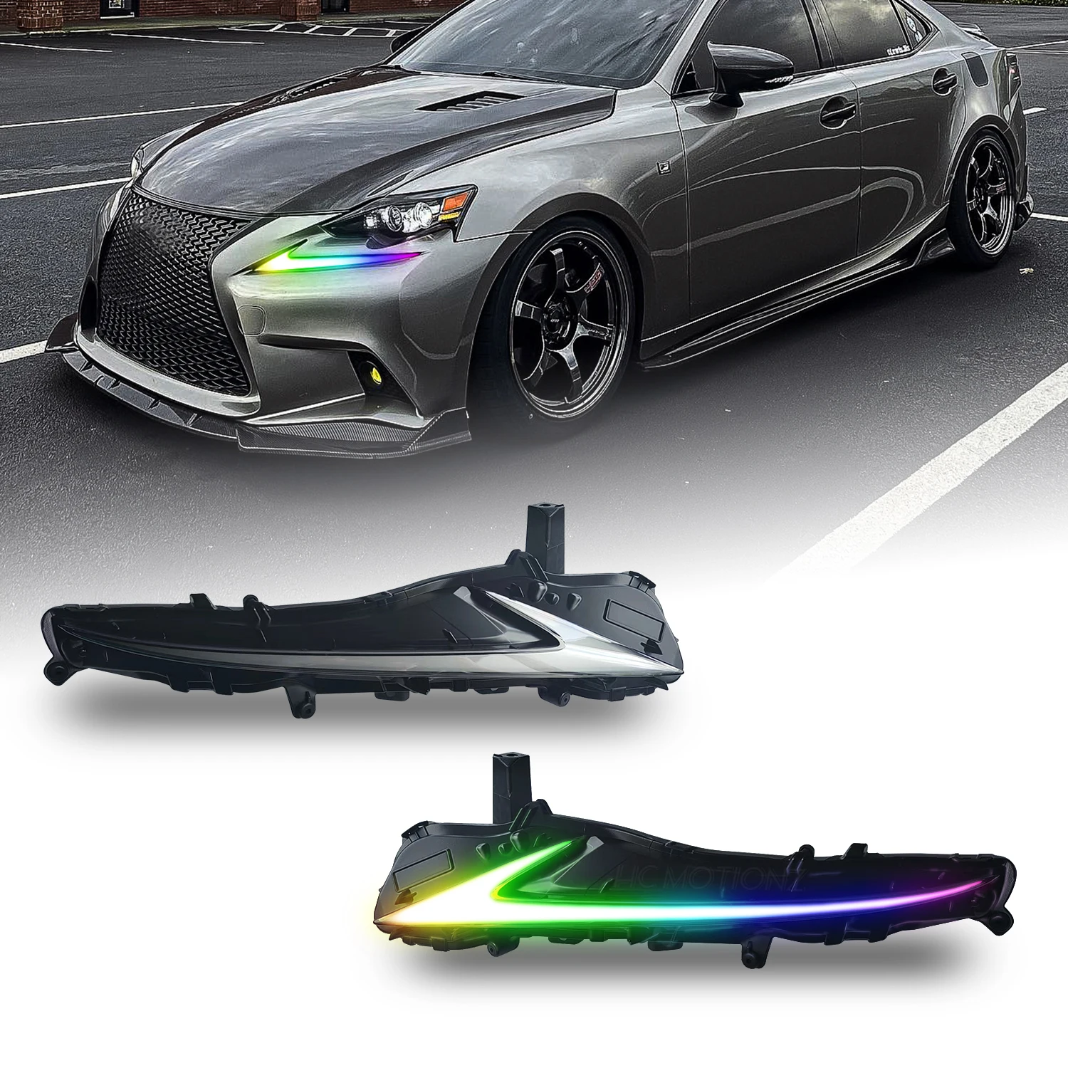 HCMOTIONZ Led Headlight For Lexus IS250 IS350 F 2013-2016 RGB Colorful Day Running Light Streamer Turn Front Lamp Plug And Play