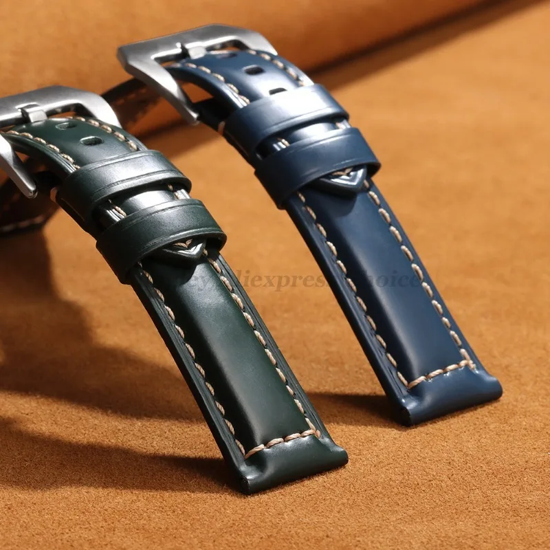 خمر جلد طبيعي حزام (استيك) ساعة لبانيراي ل Seiko ل أوميغا لامعة جلد البقر سوار الرجال اكسسوارات 20 مللي متر 22 مللي متر 24 مللي متر 26 مللي متر